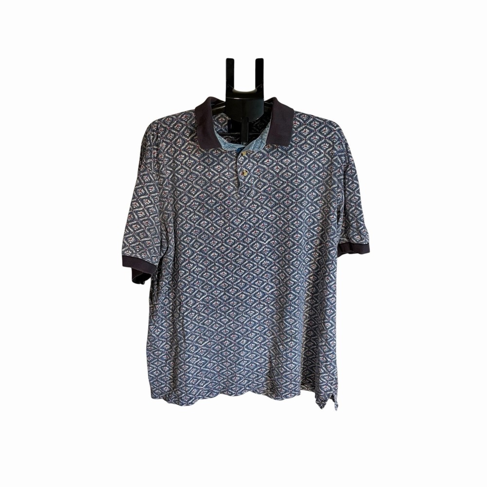 Vintage J.J Oliver Men's Polo Blue Print Design Size XL 100% Cotton